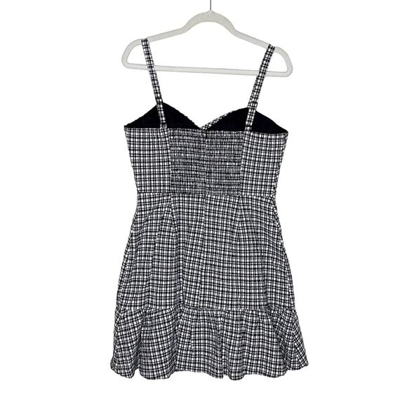 Parker Gingham Plaid Smocked Fit & Flare Mini Cocktail Dress Black White Medium - Picture 15 of 15